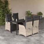 vidaXL Ensemble à manger de jardin et coussins 5 Pièces gris clair rotin