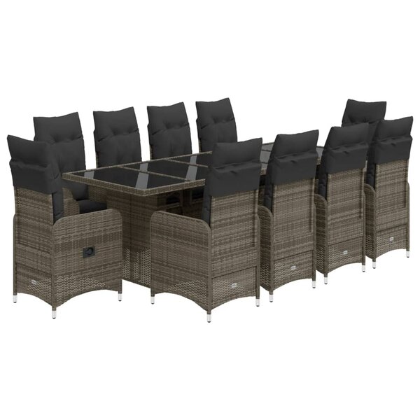 vidaXL Ensemble de bistro de jardin 11 Pièces coussins gris poly rotin
