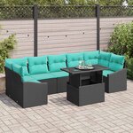 vidaXL Ensemble de canapé de jardin 8 Pièces Noir et Bleu polyrotin