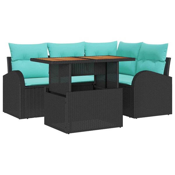 vidaXL Ensemble de canapé de jardin 5 Pièces Noir Poly rotin