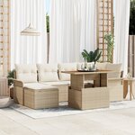 Ensemble de canapé de jardin 7 pièces beige en poly rattan
