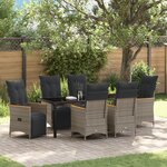 vidaXL Ensemble de Salle à Manger de Jardin de 7 Pièces avec Coussins Gris Poly Rattan