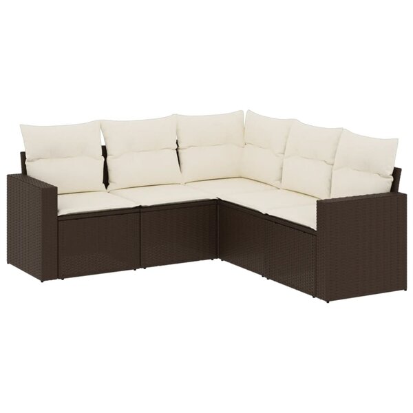 vidaXL Salon de jardin avec coussins 5 Pièces marron résine tressée