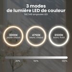 Miroir mural rond à led et fonction anti-buée miroir de courtoisie étanche avec 3 couleurs 58 lumières écran tactile miroir de maquillage argent 20_0008919