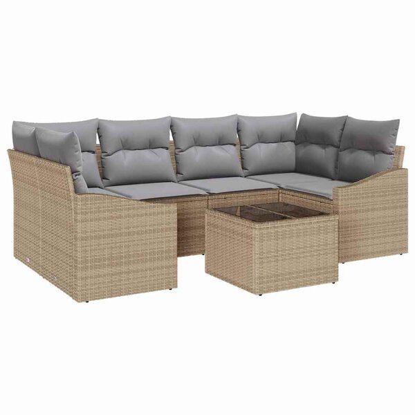 vidaXL Ensemble de canapé de jardin 7 Pièces Beige  Gris 55 x 55 x 37 cm