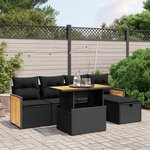 vidaXL Salon de jardin 6 Pièces avec coussins noir résine tressée