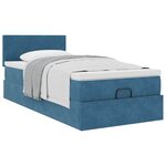 vidaXL Cadre de lit ottoman avec matelas bleu foncé 90x190 cm velours
