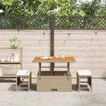 vidaXL Ensemble de salle à manger de jardin 3 pièces avec coussins beige poly rattan et acacia