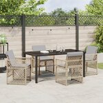 Ensemble de salle à manger de jardin 5 pièces avec coussins beige poly rattan