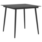 vidaXL Table à dîner de jardin Noir 80x80x74 cm Acier et verre