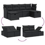 vidaXL Salon de jardin 6 Pièces avec coussins noir résine tressée