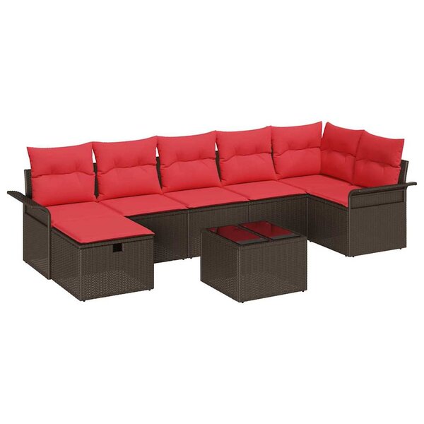 vidaXL Ensemble de canapé de jardin 8 Pièces Marron et rouge polyrotin