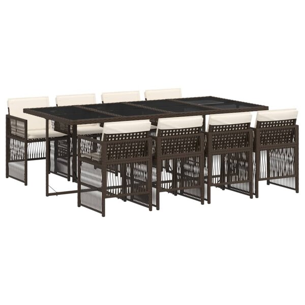 vidaXL Ensemble à manger de jardin et coussins 9 Pièces marron poly rotin