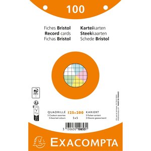 Paquet 100 Fiches Sous Film - Bristol Quadrillé 5x5 Perforé - 125x200mm - Couleurs Assorties - X 12 - Exacompta