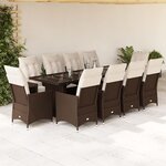 vidaXL Ensemble de bistro de jardin 11 Pièces coussins marron poly rotin