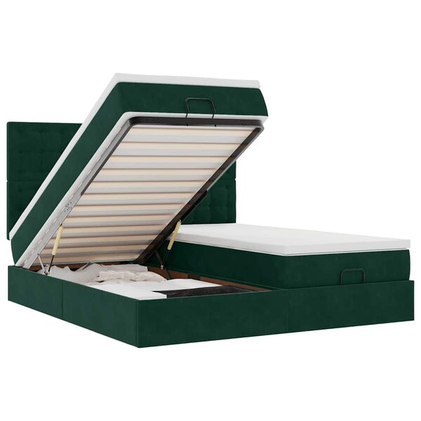vidaXL Cadre de lit ottoman avec matelas vert foncé 160x200 cm velours