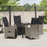 vidaXL Ensemble de salle à manger de jardin 5 pièces avec coussins Gris Poly Rattan