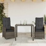 vidaXL Ensemble de bistro de jardin 3 Pièces coussins gris poly rotin