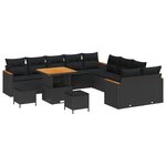 vidaXL Ensemble de canapés de jardin 13 pièces avec coussins Noir Poly Rattan Acacia