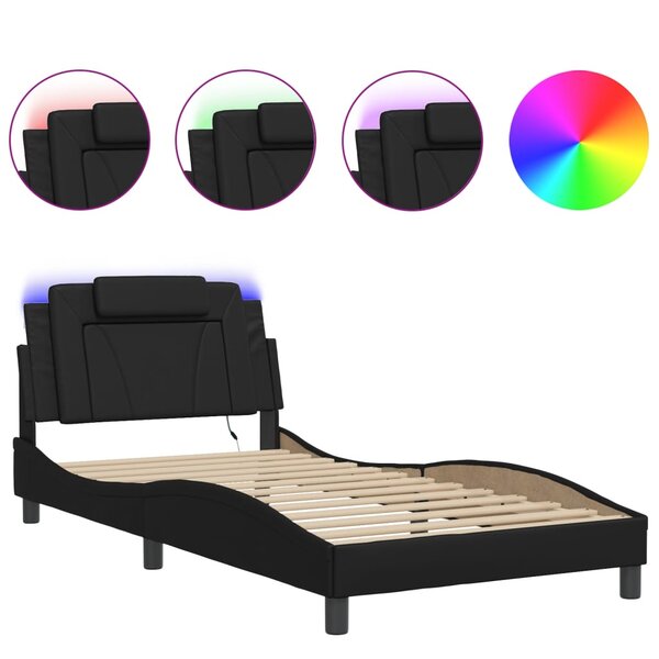 vidaXL Cadre de lit avec LED sans matelas noir 100x200 cm