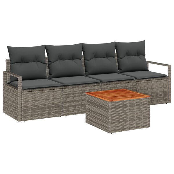 Canapé de Jardin de 5 Pièces avec Coussins Gris en Rotin Synthétique Acacia
