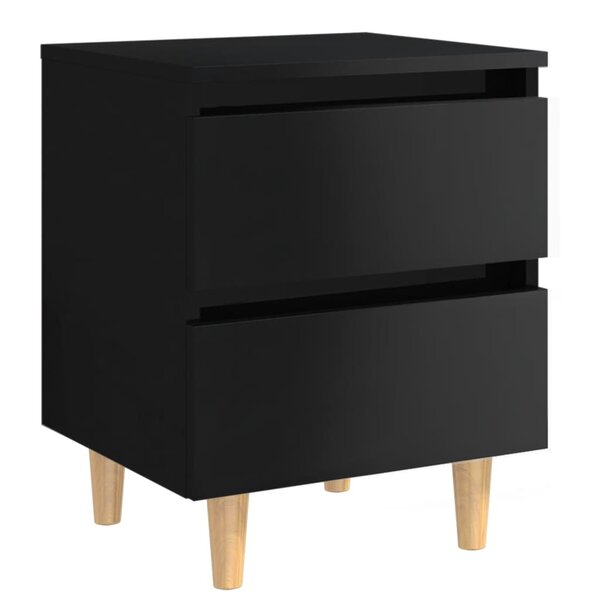 vidaXL Table de chevet avec pieds en pin Noir brillant 40x35x50 cm