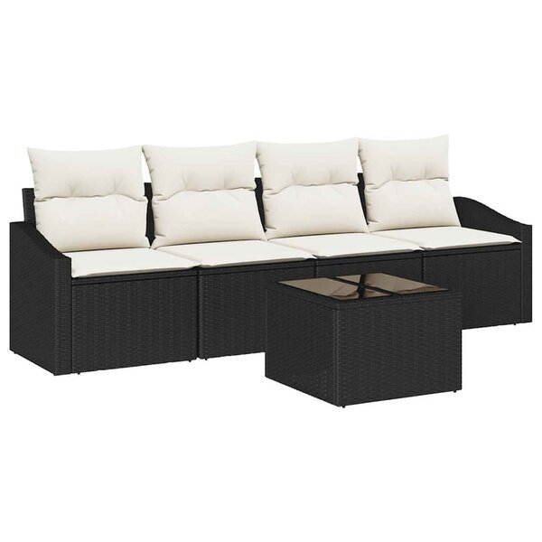 vidaXL Ensemble de Canapés avec coussin 5 Pièces Noir et Crème polyrotin