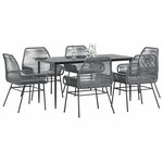 vidaXL Ensemble à manger jardin coussins 7 Pièces gris poly rotin verre