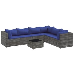 vidaXL Salon de jardin 7 Pièces avec coussins Gris Résine tressée