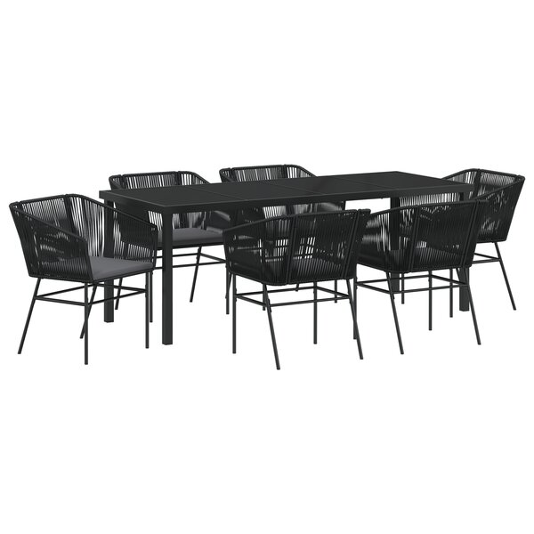 vidaXL Ensemble Salle à Manger Jardin 7 Pièces avec Coussins Noir Rotin Poly