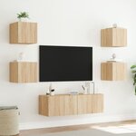 vidaXL Meuble TV muraux 5 Pièces avec lumières LED chêne sonoma
