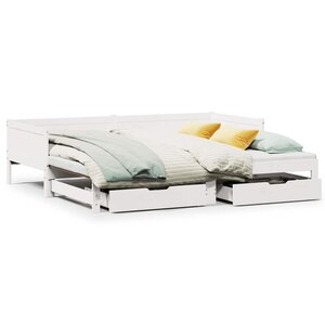 vidaXL Lit de jour avec gigogne et tiroirs sans matelas blanc 90x190cm