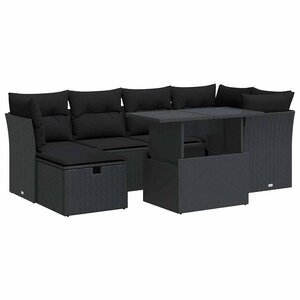 vidaXL Salon de jardin 7 Pièces avec coussins noir résine tressée
