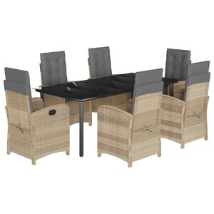 vidaXL Ensemble à manger de jardin coussins 7 Pièces mélange beige rotin