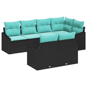 vidaXL Ensemble de Canapés avec coussin 7 Pièces Noir polyrotin