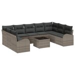 Canapé de Jardin 9 Pièces avec Coussins Noir en Poly Rattan