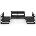 vidaXL Salon de jardin 6 Pièces noir bois de pin massif