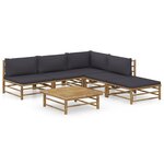 vidaXL Salon de jardin 6 Pièces avec coussins gris foncé bambou