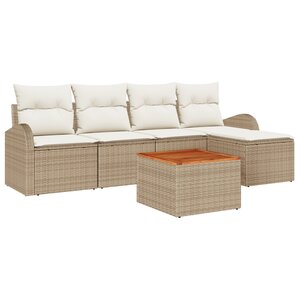 vidaXL Ensemble de Sofa de Jardin 6 Pièces avec Coussins Beige Rattan Acacia