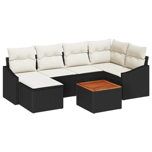 vidaXL Ensemble de canapé de jardin avec coussin 7 Pièces Noir Poly rotin