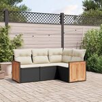 vidaXL Salon de jardin 4 Pièces avec coussins noir résine tressée