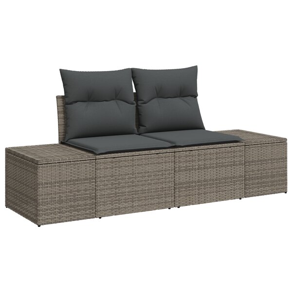 vidaXL Canapé de jardin 2 places avec rangements et coussins Gris Poly Rotin