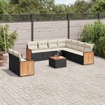 vidaXL Salon de jardin 10 Pièces avec coussins noir résine tressée