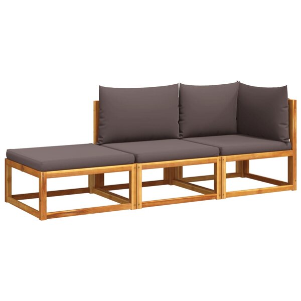 vidaXL Salon de jardin avec coussins 3 Pièces bois massif d'acacia