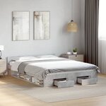 vidaXL Cadre de lit avec tiroirs sans matelas gris béton 140x200 cm