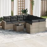 vidaXL Salon de jardin 9 Pièces avec coussins gris résine tressée