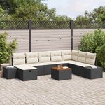 vidaXL Ensemble de canapé de jardin avec coussin 9 Pièces Noir Poly rotin