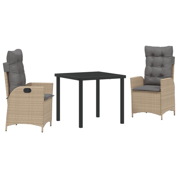 vidaXL Ensemble de salle à manger de jardin 3 pièces avec coussins beige poly rotin