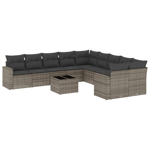 vidaXL Salon de jardin 11 Pièces avec coussins gris résine tressée
