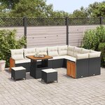 vidaXL Ensemble de canapé de jardin avec coussin 12 Pièces Noir et Crème